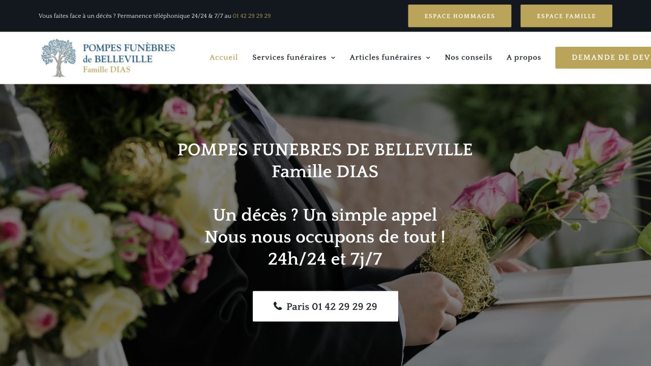 Capture du site de Pompes Funèbres de Belleville — Famille Dias