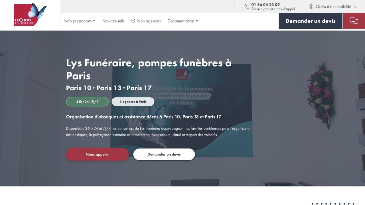 Capture du site de Lys Funéraire — Paris 17